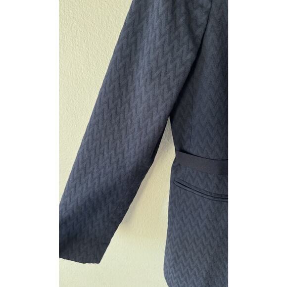 Rebecca Taylor NYC Blazer Women’s Size 8 Navy Zig Zag Print Textured Tie Front - Picture 6 of 9